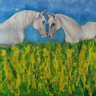 Freysylvia Horses In Love 80x100cm Oel Mischtechnik